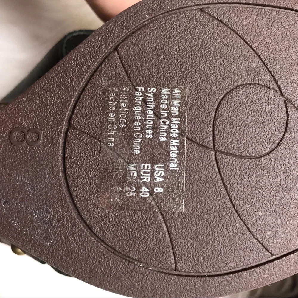 American Eagle Brown Slide Sandals Flower Detail